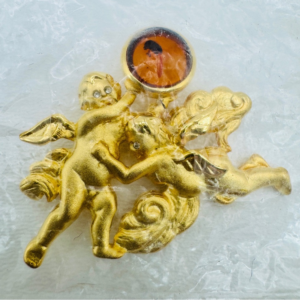 Genuine AMBER Gold Vintage Angel Brooch Louis Stern BRAND NEW Cherub Antique NWT